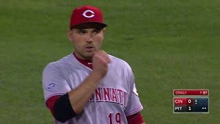 CIN@PIT: Votto snags liner, turns double play