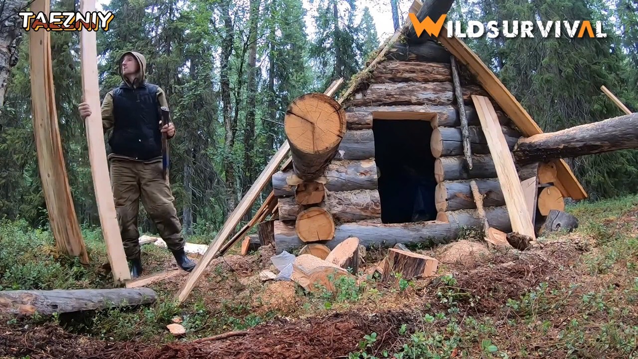 The Man Building a House in The Woods From Scratch in 2 Days | Start to ...