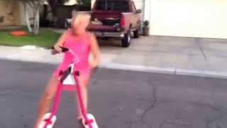 "Pushing 60"Hot blonde grandma thinks she's cool riding the grandkids scooter and falls on her ass.