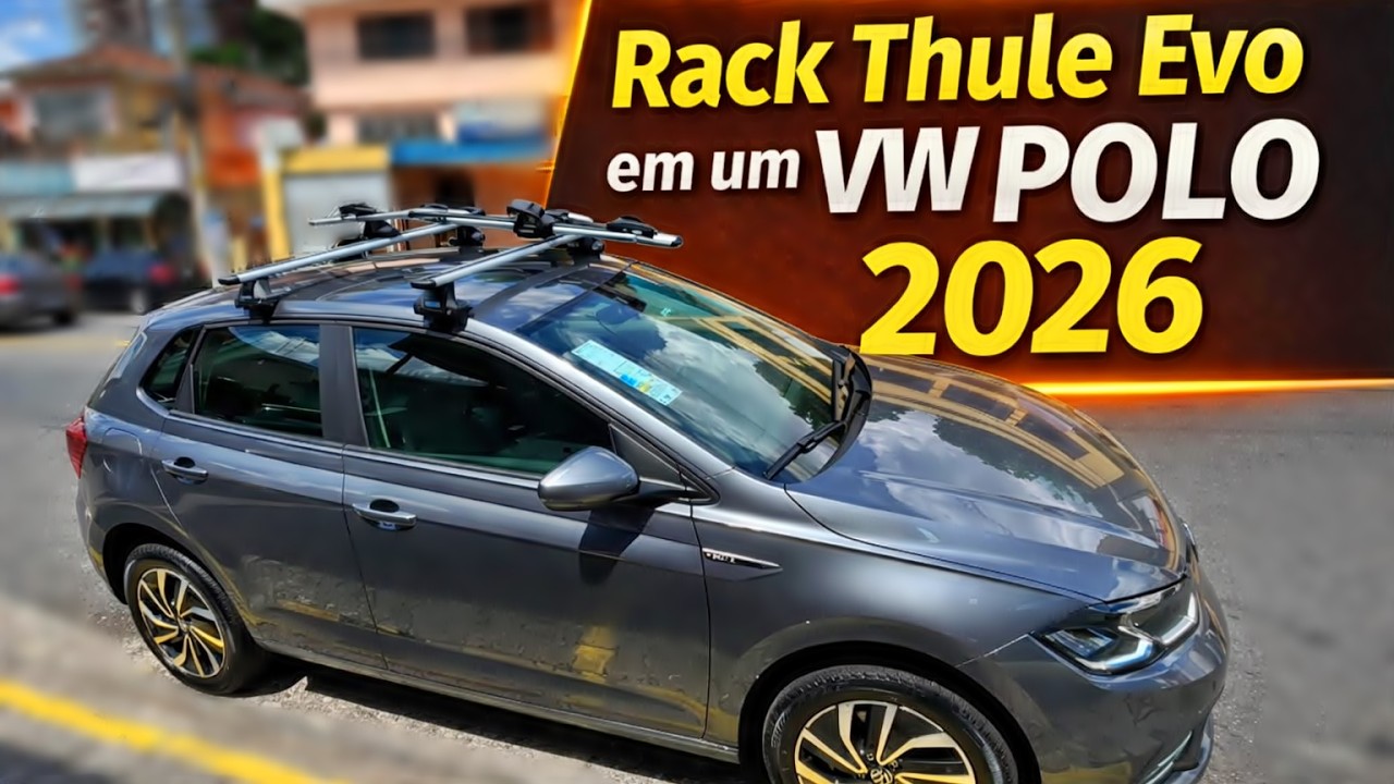 VW Polo 2026 com Rack Thule Wingbar Evo + Suporte de Bike ProRide 598