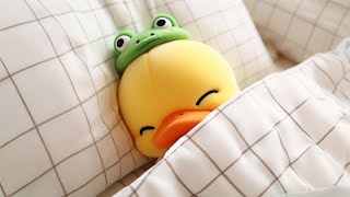 Sleepy Duckling with a Frog Hat