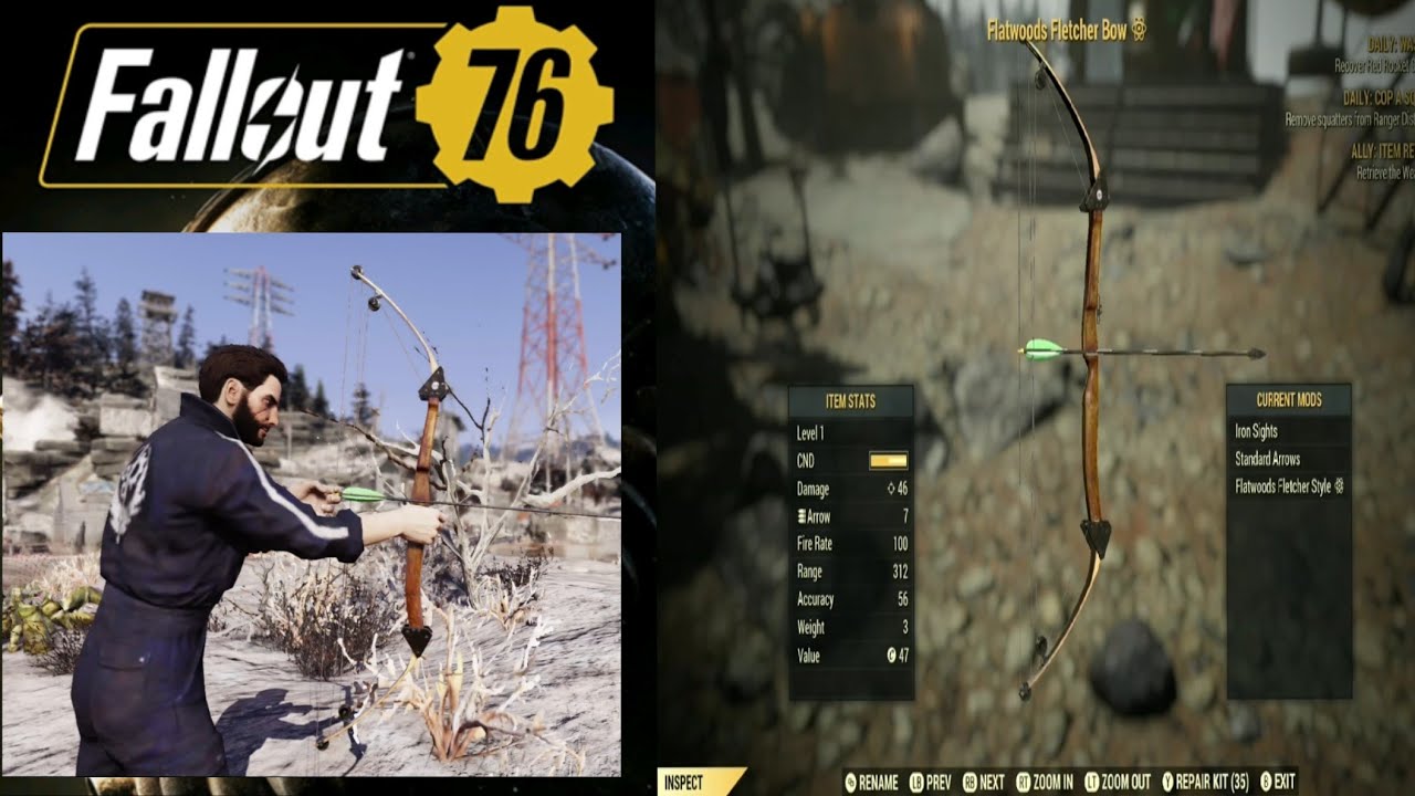 Fallout 76 Flatwoods Fletcher Bow Showcase! YouTube