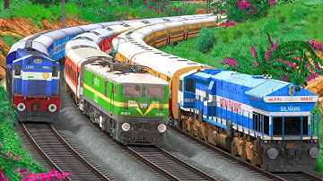 THREE TRAINS DANGEROUS PARALLEL RACE | BUMPY RAILROAD | Train Simulator | Railworks | NTG GAMING