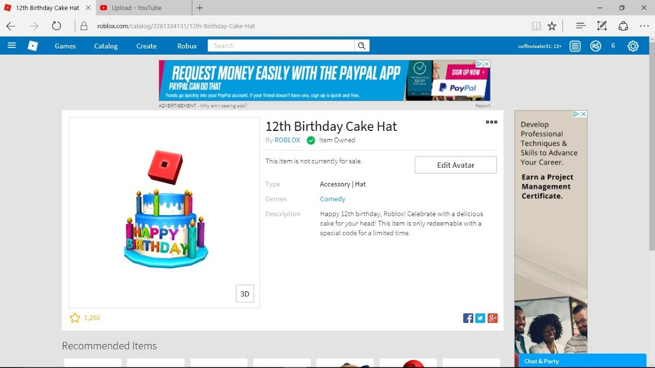 how to redeem roblox 12th birthday hat