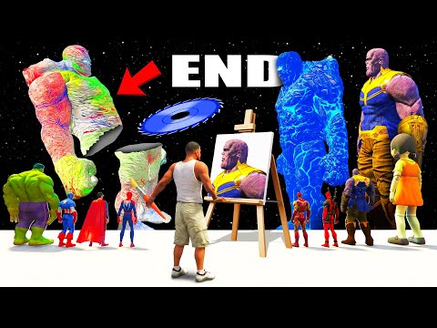GTA 5 | SHINCHAN, FRANKLIN, SUPERHEROS, THANOS & ICE GOD VS COLORFUL GOD END GAME | MAGICAL PAINT