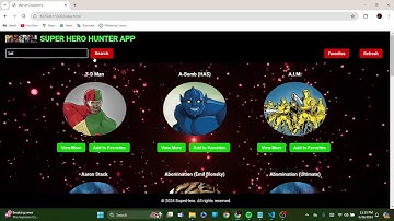 Superhero hunter app | Frontend technologies | HTML CSS JAVASCRIPT | Marvel API