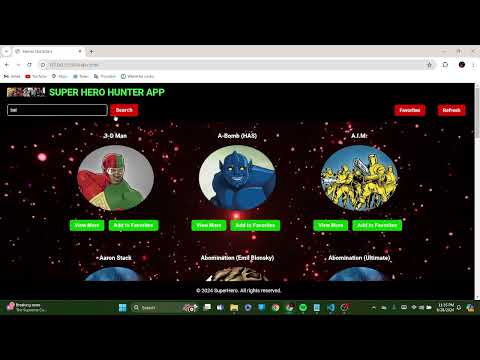 Superhero hunter app | Frontend technologies | HTML CSS JAVASCRIPT | Marvel API