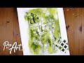 Mixed Media: Abstract painting with flower stencil