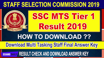SSC MTS Tier 1 Result 2019 || Download SSC MTS Tier 1 Answer Key 2019 || SSC MTS Result 2019