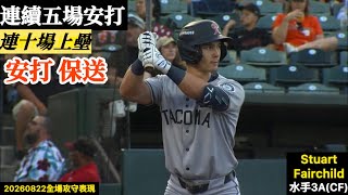 20260822 Stuart Fairchild(水手3A)CF先發｜安打保送！連續五場安打！連十場上壘！