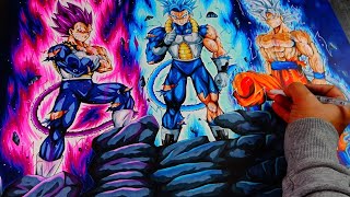 MY BIGGEST DRAWING! Vegeta Ultra Ego & Goku MUI + NEW Saiyan | Commission #61 | 4K
