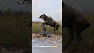wildebeest vs crocodile #shortvideo #wildlife