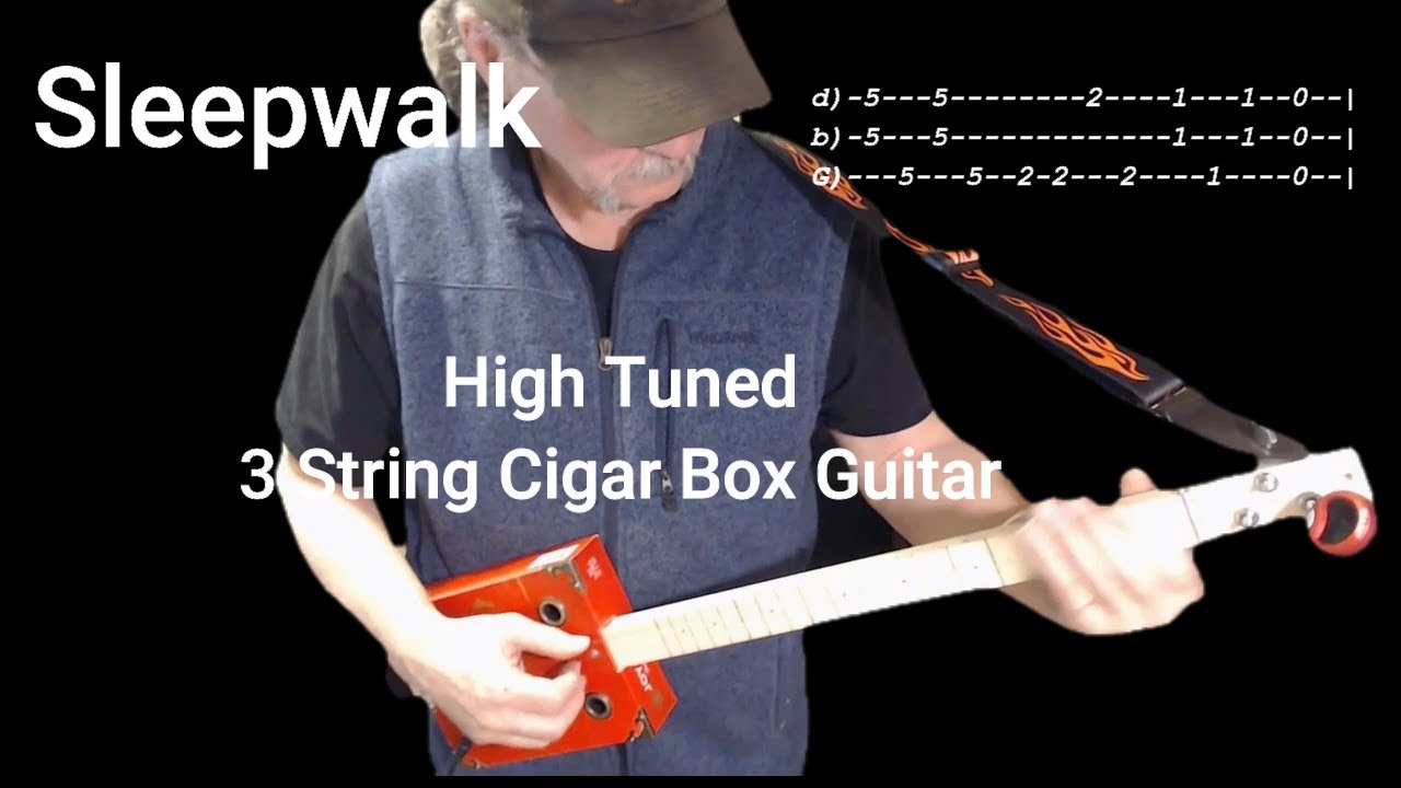 Sleepwalk Fretless 3 String Cigar Box Guitar w Tab "No Chat" High G