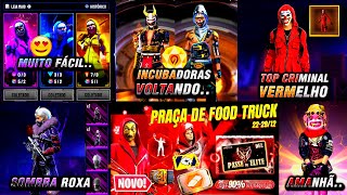 INCUBADORA 3 EM 1, TOP CRIMINAL VERMELHO, FOOD TRUCK E ÍTENS, PASSE COM DESCONTO E MAIS - FREE FIRE