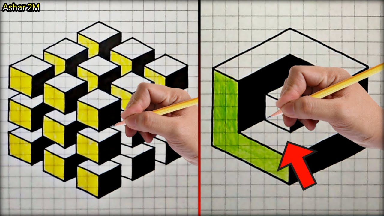 3d Drawings on Graph Paper (with easy steps) 😱 - YouTube