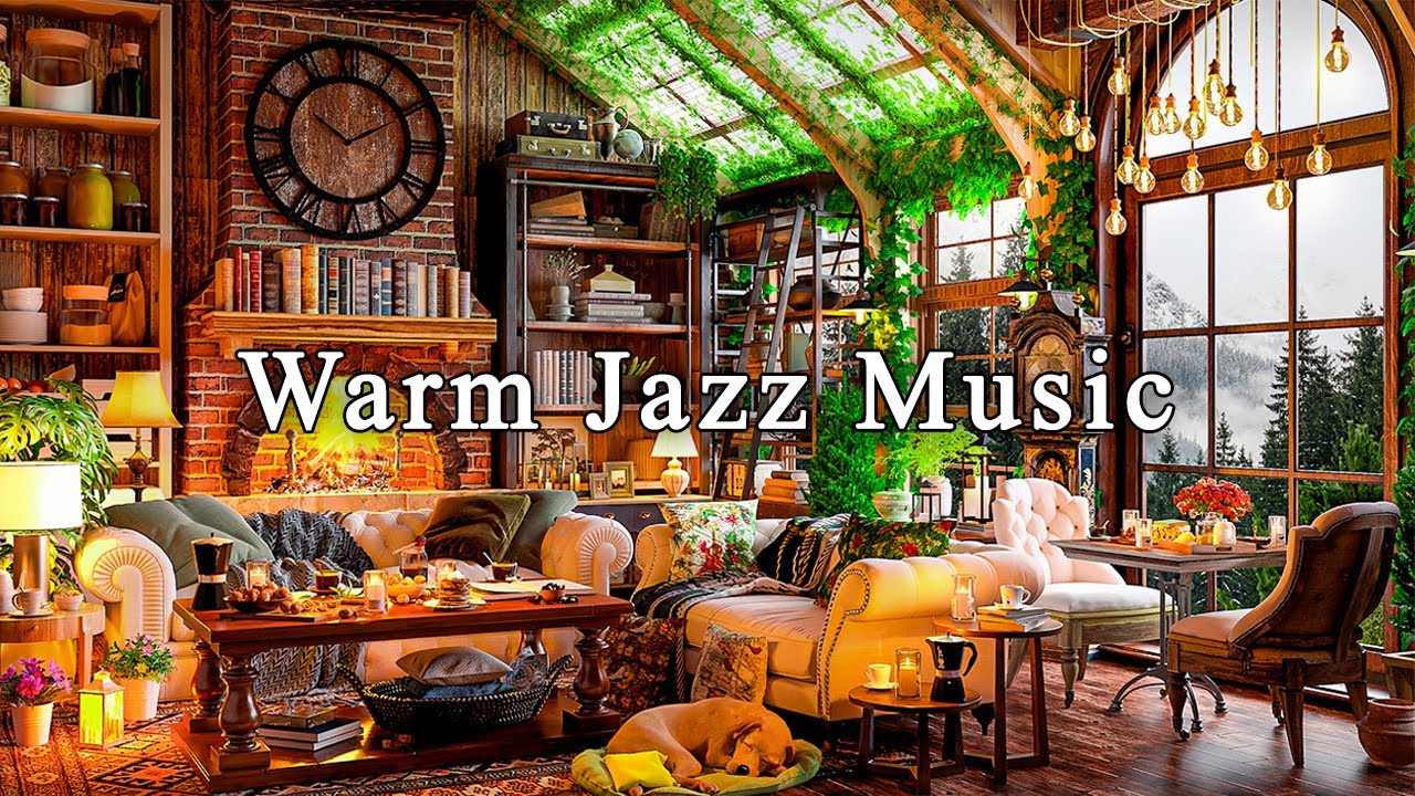 ⁣Relaxing Jazz Music & Crackling Fireplace☕Cozy Coffee Shop Ambinece ~ Smooth Jazz Instrumental M