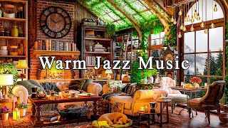 Relaxing Jazz Music & Crackling Fireplace☕Cozy Coffee Shop Ambinece ~ Smooth Jazz Instrumental Music