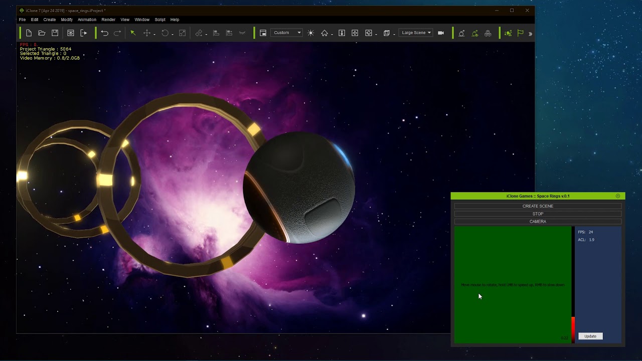 Space Rings - iClone editor Python game (first draft: static fire test)