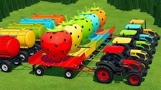 TRANSPORT GIANT STRAWBERRY, MINI LAVENDER BALES AND BEACH BALLS WITH FIAT TRACTORS - FS 22