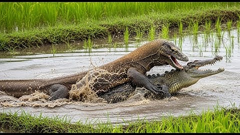 Komodo Dragon vs Crocodile: EPIC BATTLE in Rice Paddy!