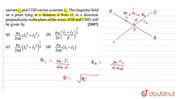 Two identical conducting wires `AOB and COD` are placed at right angles to each other.