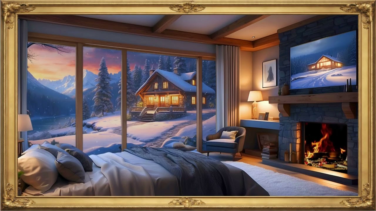 Timeless Frames | Cozy Christmas Bedroom | Fireplace & Snowfall | Relaxing Holiday Ambience
