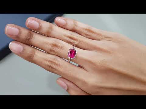 Ring with hot pink rubellite 2.32 ct in 18K white gold Video  № 3