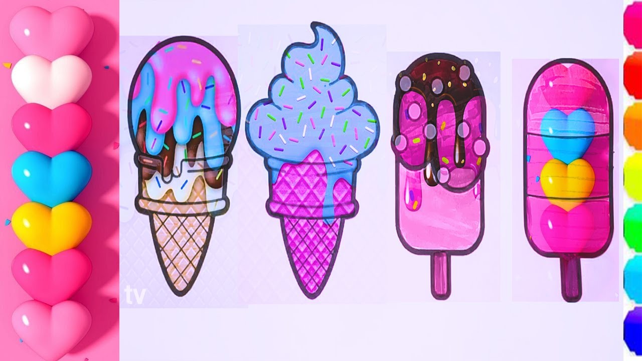 Yummy 3 Different flavored Icecreams Coloring🌈🔴🟡🟢easy way to Coloring ...