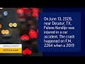 Falone Kendijo Injured in Car Accident on F.M. 2264 Near Decatur