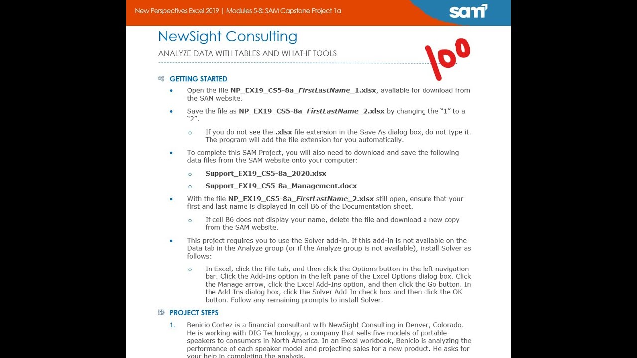 New Perspectives Excel 2019 | Modules 5-8: SAM Capstone Project 1a