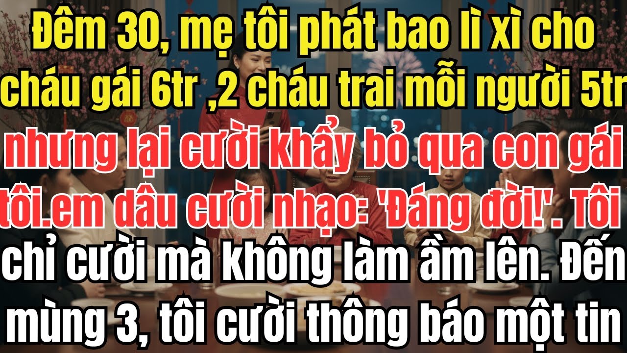 Đêm 30 mẹ tôi phát lì xì cho hết cháu,riêng con tôi bị bỏ qua, mùng 3 tôi báo một tin cả nhà suy sụp