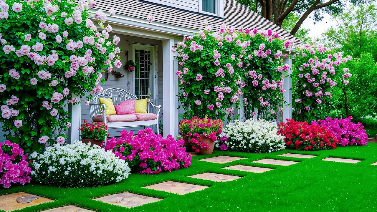 Пусть день расслабится здесь 🏡 Розовый сад. Спокойствие под нежную музыку арфы для умиротворенной...