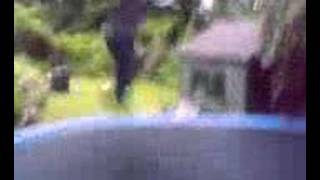 Joel attempts a trampoline flip and falls off