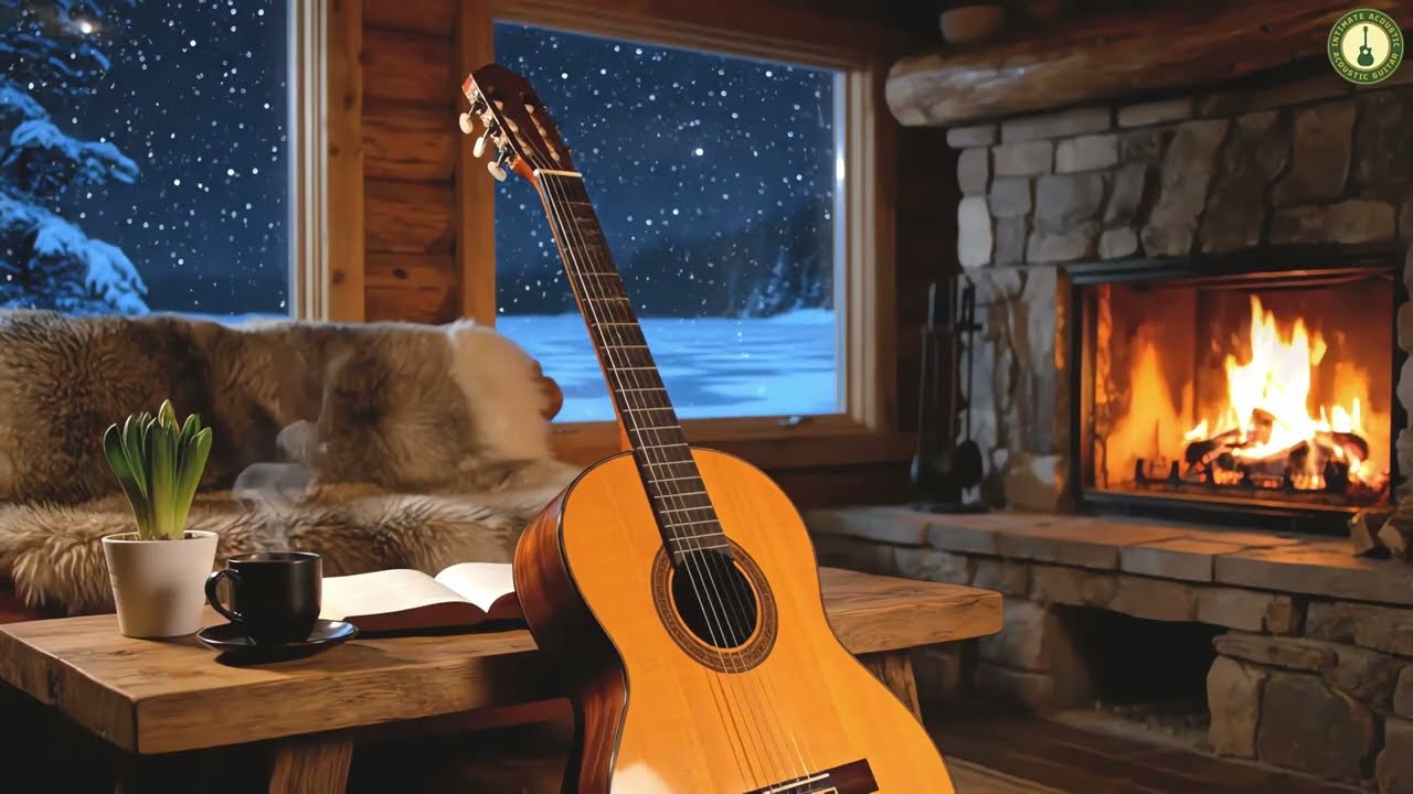Relaxing Acoustic Guitar for Calm Moments | Cozy Fireplace & Coffee Ambience (2 Hours)