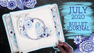 Plan With Me! | July 2020 Blue Bullet Journal Setup | Delftware &amp; Chinese Porcelain Theme