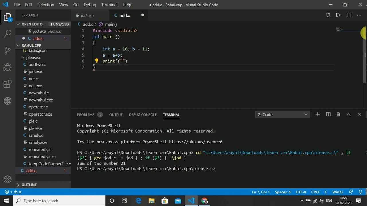 microsoft visual studio code c