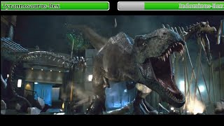 T-Rex \& Raptors vs Indominus Rex with Healthbars \/ Final Fight