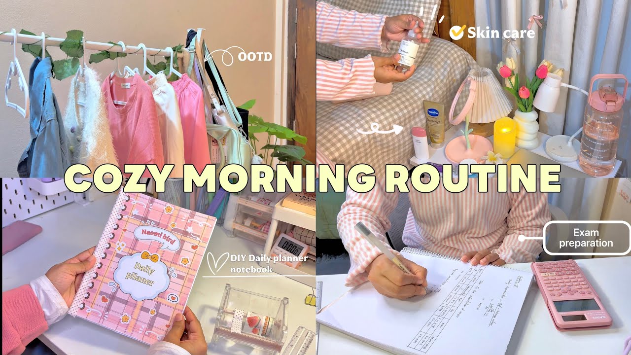 Cozy Morning Routine ☕🌿 + DIY Cute Daily Planner Notebook 📓🎀 | Student ...