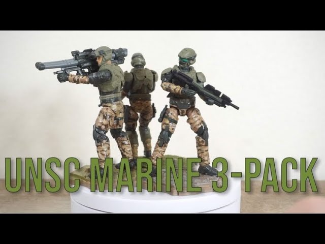 World of Halo UNSC Marine 3-pack 4 Action Figure Review! 