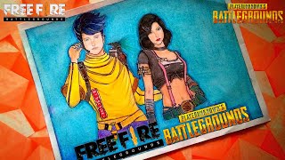 FREE FIRE & PUBG DRAWING / FREE FIRE CHARACTER WOLFRAHH AND PUBG CHARACTER SARA DRAWING / FREE FIRE