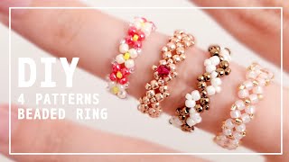 編み方同じ！4つのスタイルに簡単アレンジ♡可愛いビーズリングの作り方♪ DIY 4 Petterns of Beaded Rings with The Same Way! Tutorial