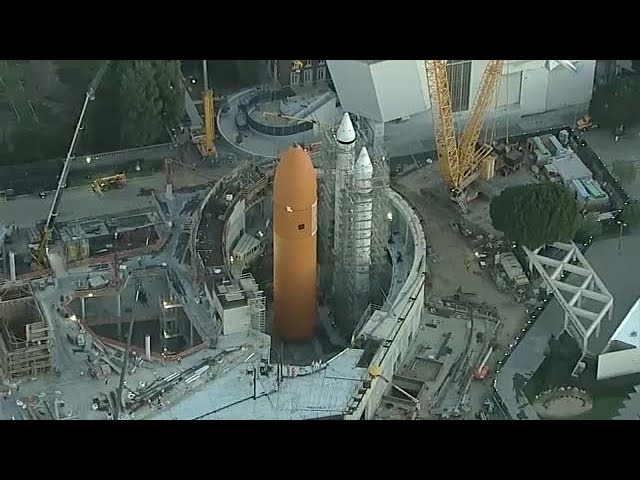 Space shuttle Endeavour's massive fuel tank installed for display at  California Science Center 