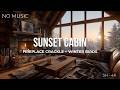 Winter Sunset Cabin (NO MUSIC) | Cozy Forest View + Gentle Fireplace + Snowfall (3 Hours, 4K)
