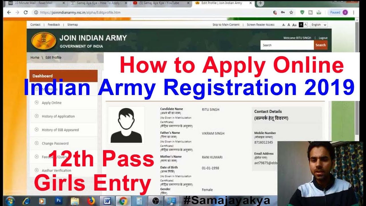 How to Apply Online Indian Army Registration 2019-20, Nursing Entry Join Army Girls