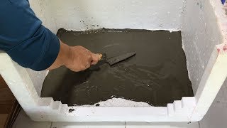 DIY - cement craft ideas - Make your own home aquarium with a foam container and bricks .
