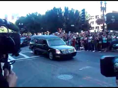 Senator Edward M. Kennedy's precession to JFK Library passing City Hall Boston