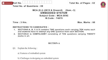 MCA 3RD SEM EMBEDDED SYSTEM NOV 2019 | PTU