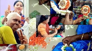 Celebrating 7th month Baby Shower Function in Home / How to Arrange Jasmine Poo Jadai / Poo Mudithal