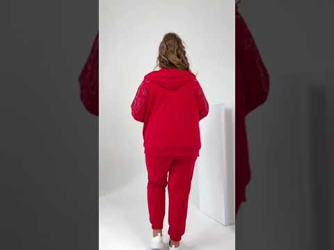 Жіночий спортивний костюм кофта на блискавці + штани на манжетах із двонитки великих розмірів осінь-весна, видео 1