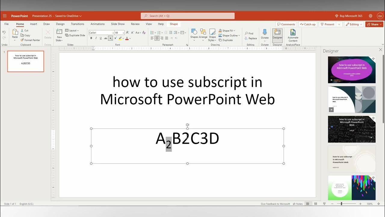 how to use subscript in Microsoft PowerPoint Web - YouTube
